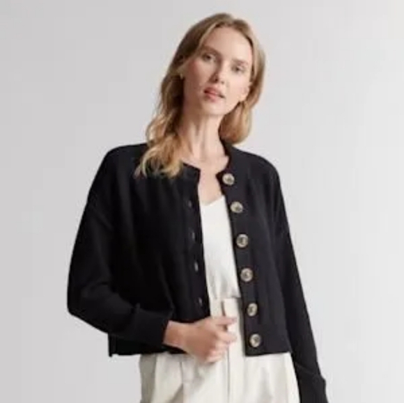 Quince 100% Organic Cotton Cropped Cardigan Black S - Picture 2 of 12